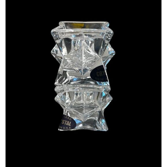 Star Glass Candle Taper Holder 24 % Lead Crystal Stackable Clear pair - Picture 2 of 6